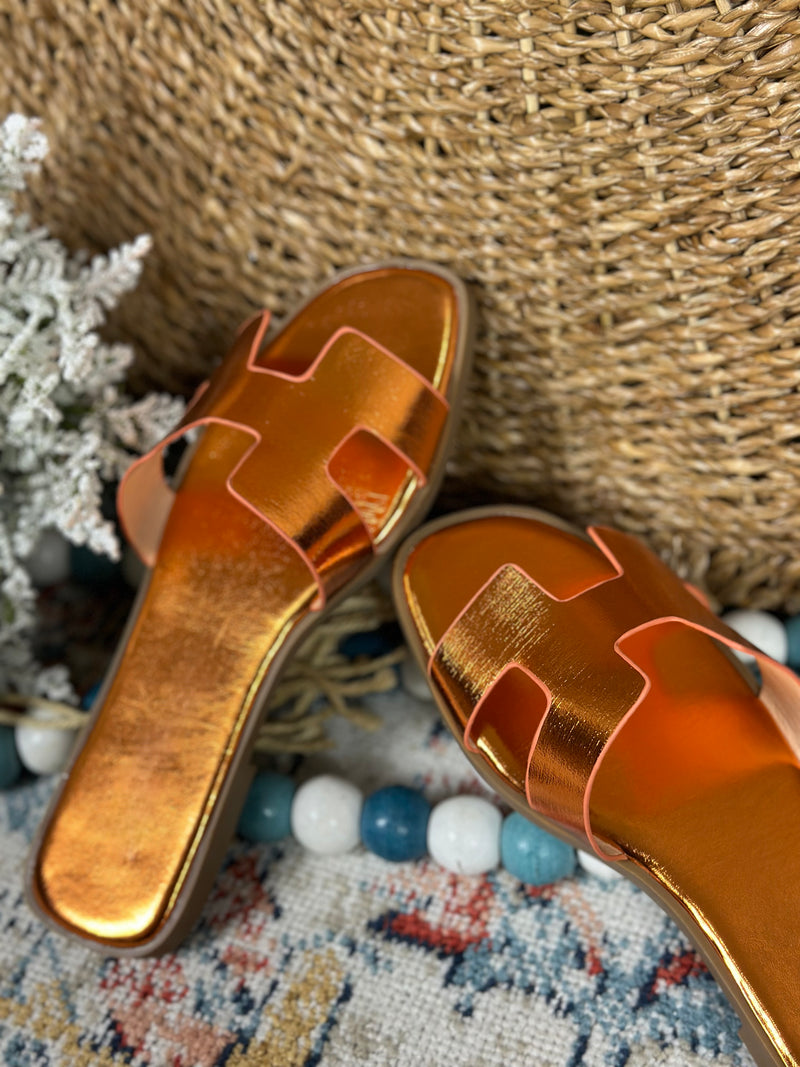 Metallic Orange Lissa Slip On Sandals