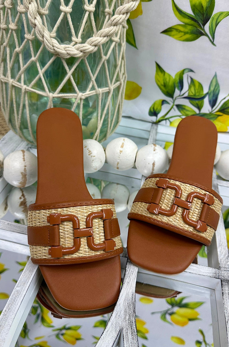 Raffia Square Toe Slip On Sandals