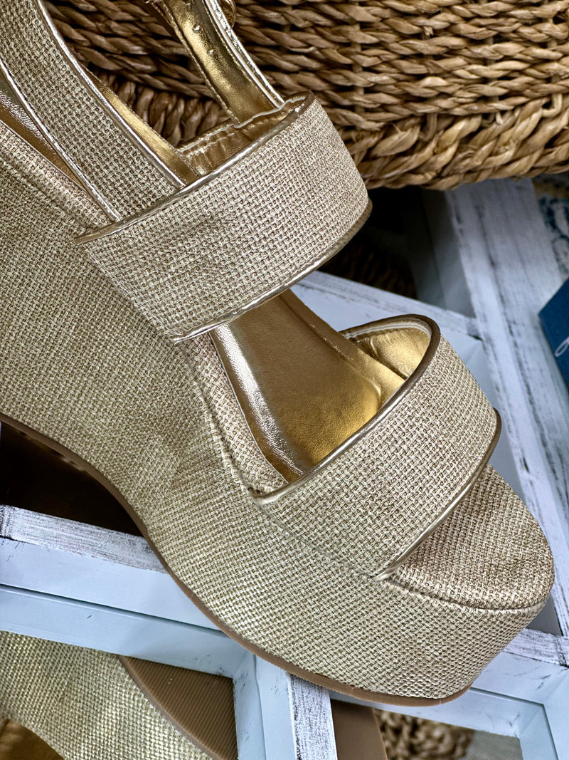 Metallic Raffia Espadrille Platform