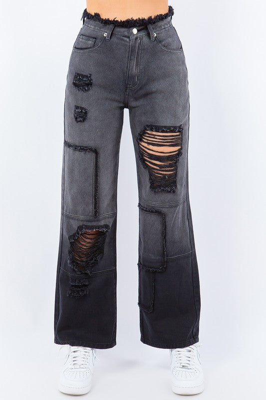 Frayed Hem Wide Leg Jeans