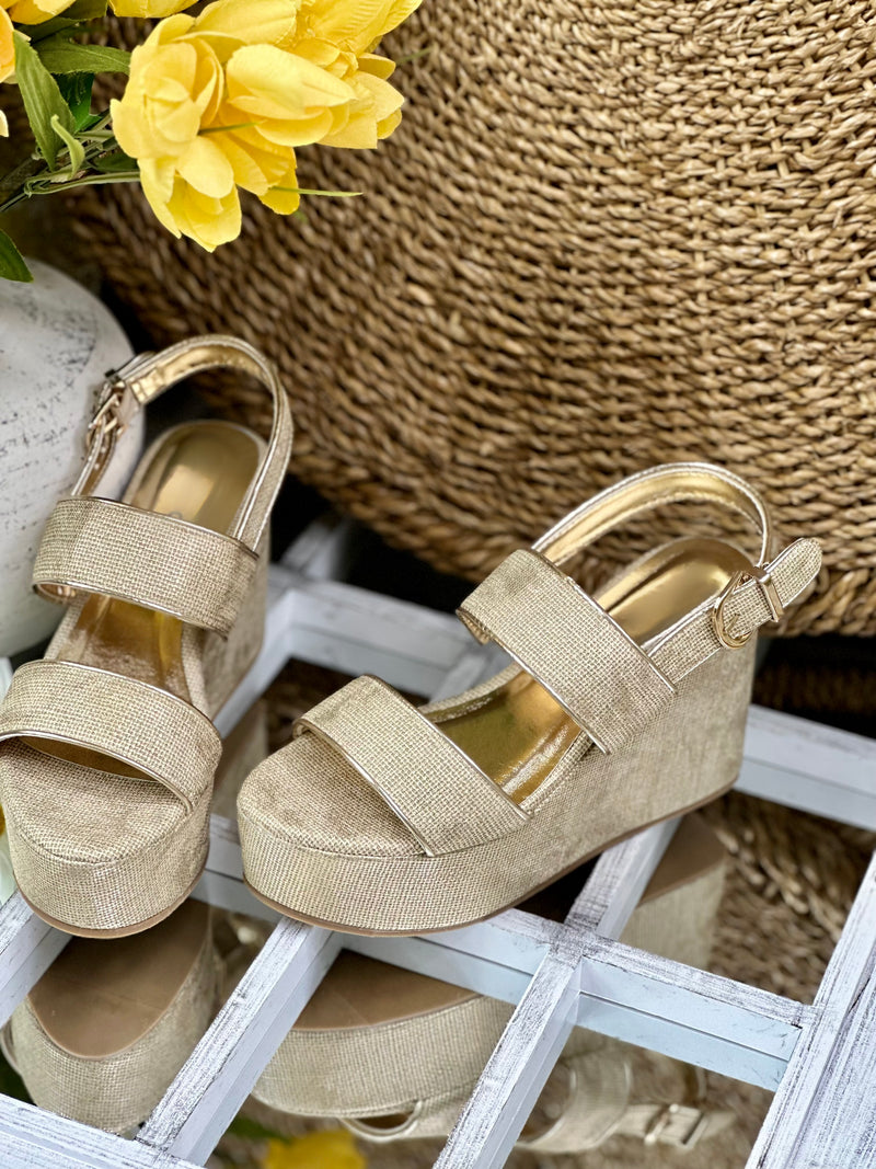 Metallic Raffia Espadrille Platform