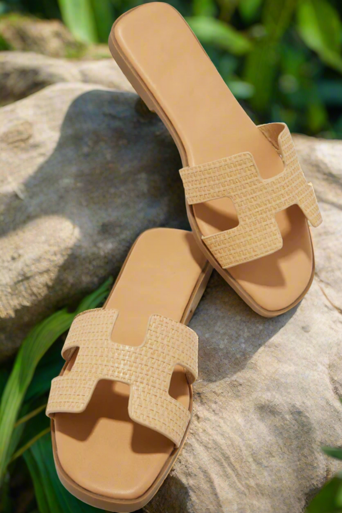 Mia Slip On Raffia Sandals