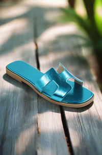 Metallic Blue Lissa Slip On Sandals