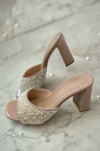 Pearl Toe Band Chunky Heels