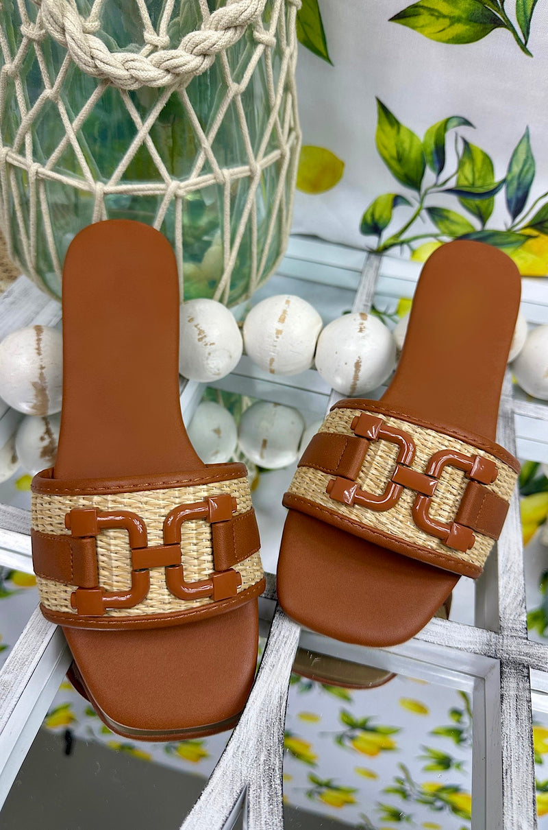 Raffia Square Toe Slip On Sandals