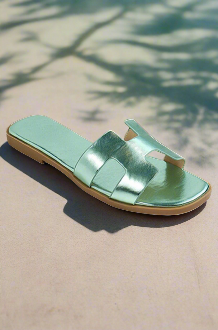 Metallic Green Lissa Slip On Sandals