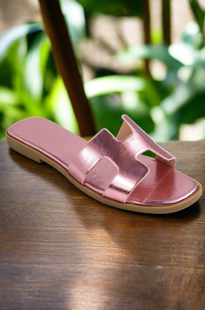 Metallic Pink Lissa Slip On Sandals