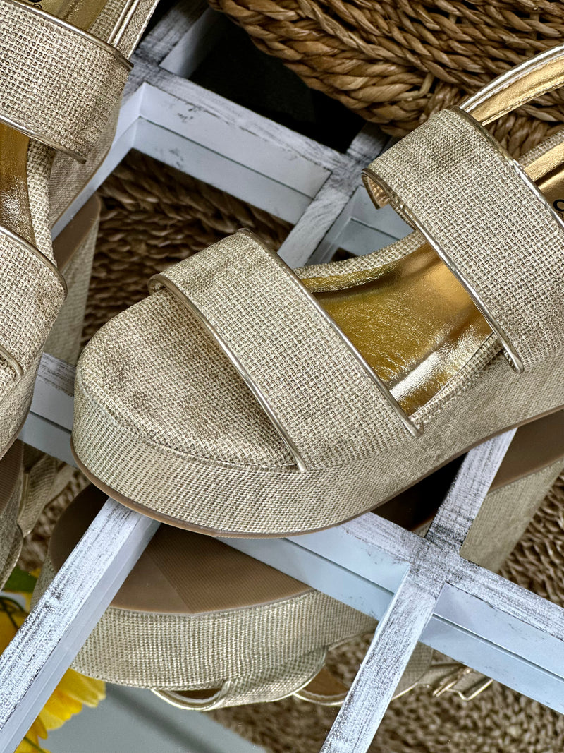 Metallic Raffia Espadrille Platform