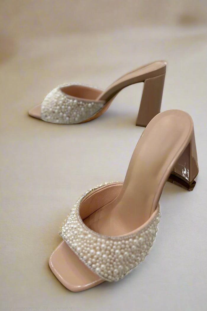 Pearl Toe Band Chunky Heels