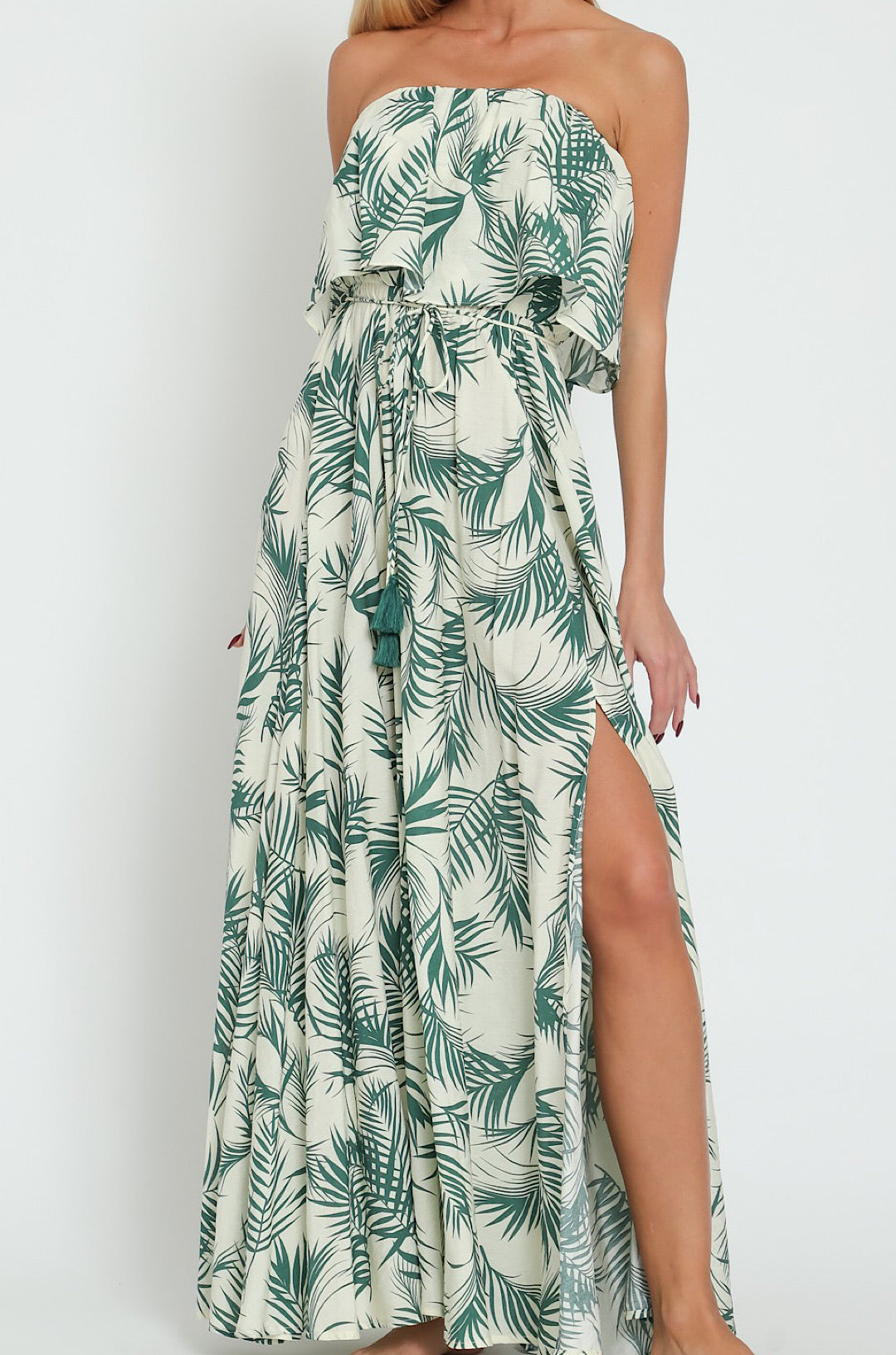 Tahiti Palm Print Maxi Dress