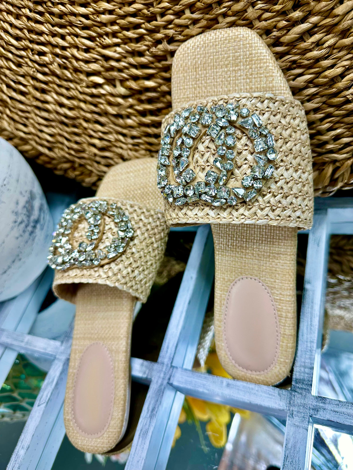 Issa Raffia Slip On Sandals