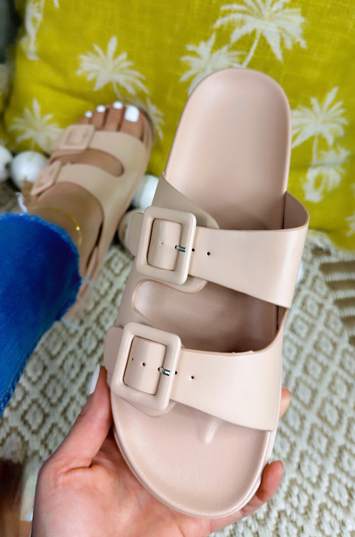 Double Buckle Slip On Sandals